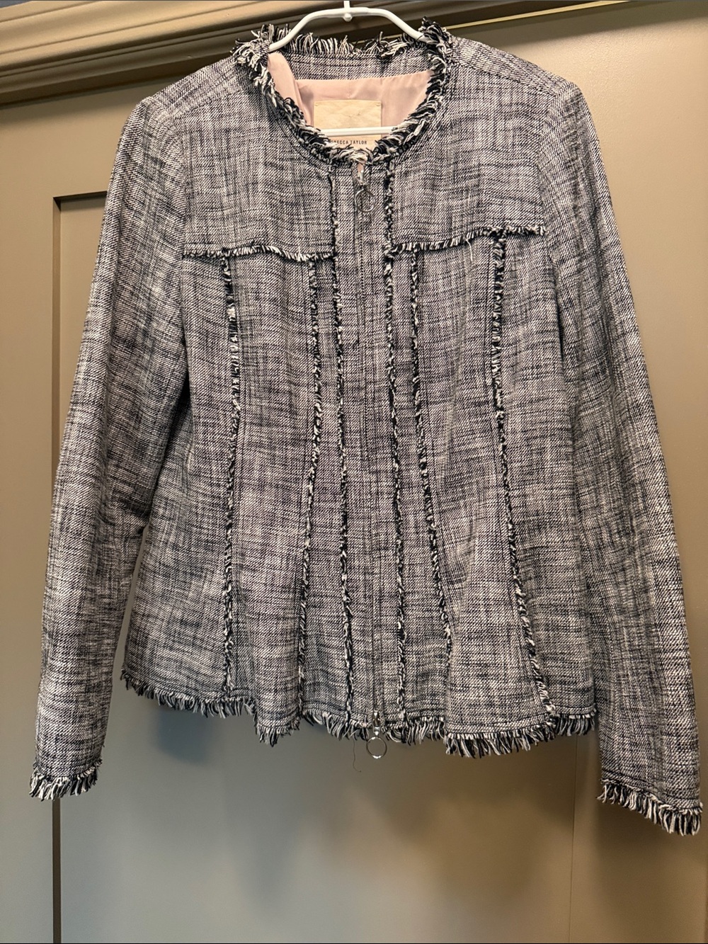 Rebecca Taylor Black and White Tweed Fringe Jacket